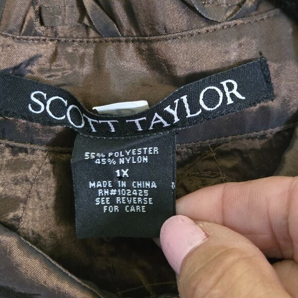 Scott Taylor Vintage Brown Textured Mixed Media Satiny Button-Up Shirt Size 1X - Picture 4 of 4